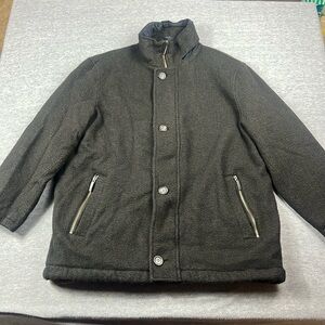 Jos A Bank Men’s Large Wool Tweed Coat Brown Black Button/Zip Pockets Luxury